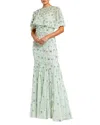 Mac Duggal Embellished Illusion Cape Sleeve Trumpet Gown In Green