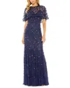 MAC DUGGAL EMBELLISHED ILLUSION CAPE SLEEVE TRUMPET GOWN