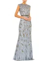 Mac Duggal Beaded Paisley Sleeveless Trumpet Gown In Blue