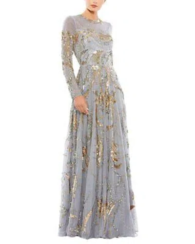 Pre-owned Mac Duggal Embellished Illusion High Neck A-line Dress Women's In Platinum Gold