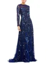 MAC DUGGAL EMBELLISHED ILLUSION HIGH-NECK A-LINE GOWN