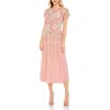 Mac Duggal Embellished Illusion High Neck Butterfly Sleeve Midi Dress In Dusty Rose