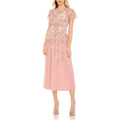 MAC DUGGAL MAC DUGGAL EMBELLISHED ILLUSION HIGH NECK BUTTERFLY SLEEVE MIDI DRESS