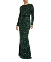 Mac Duggal Long Sleeve Gown In Forest Green