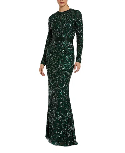 MAC DUGGAL EMBELLISHED ILLUSION HIGH NECK DRESS