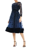 Mac Duggal Embellished Illusion High Neck Long Sleeve Fit & Flare Dress In Midnight