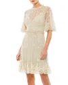Mac Duggal Embellished Illusion High Neck Mini Dress In Nude/multi