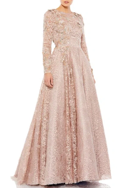 Mac Duggal Embellished Illusion A Line Gown In Mocha