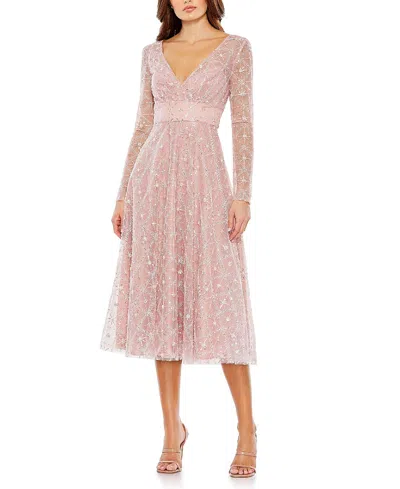 MAC DUGGAL EMBELLISHED ILLUSION LONG SLEEVE DRESS