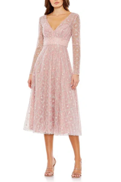Mac Duggal Embellished Illusion Long Sleeve Dress In Neutral