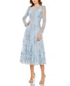 Mac Duggal Blue Embellished Illusion Long Sleeve Midi Dress In Powder Blue