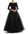 Mac Duggal Embellished Jersey Long Sleeve Ballgown With Tulle Skirt In Black