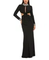 Mac Duggal Embellished Jersey Long Sleeve Cut Out Evening Gown In Black