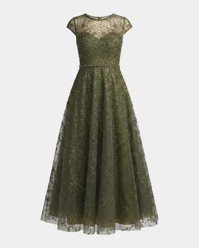 Mac Duggal Embellished Jewel Neck A-line Cocktail Dress In Green