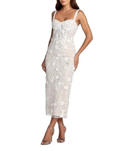 Mac Duggal Embellished Lace Sleeveless Midi Dress In Nude