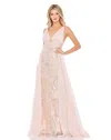 Mac Duggal Embellished Lace Sleeveless V Neck Gown In Blush