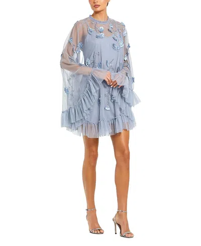 Mac Duggal Embellished Long Flare Sleeve Mesh A-line Dress