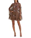 Mac Duggal Embellished Long Flare Sleeve Mesh A-line Dress In Chocolate