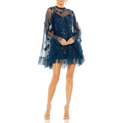Mac Duggal Embellished Long Flare Sleeve Trapeze Mini Dress