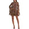 Mac Duggal Embellished Long Flare Sleeve Mesh A-line Dress In Chocolate