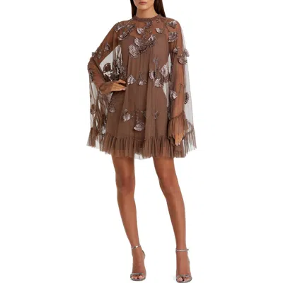 MAC DUGGAL MAC DUGGAL EMBELLISHED LONG FLARE SLEEVE TRAPEZE MINI DRESS