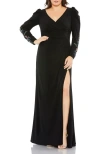 Mac Duggal Embellished Long Sleeve Faux Wrap Gown
