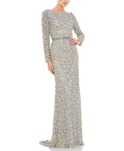 Mac Duggal Embellished Long Sleeve High Neck Gown In Multi