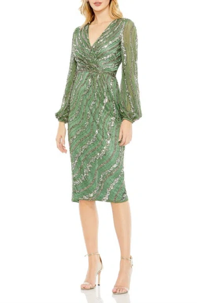 MAC DUGGAL MAC DUGGAL EMBELLISHED LONG SLEEVE MIDI DRESS