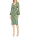 Mac Duggal Sequin Stripe Long Sleeve Cocktail Dress In Sage