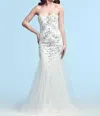 Mac Duggal Embellished Mermaid Gown In White/silver In Multi