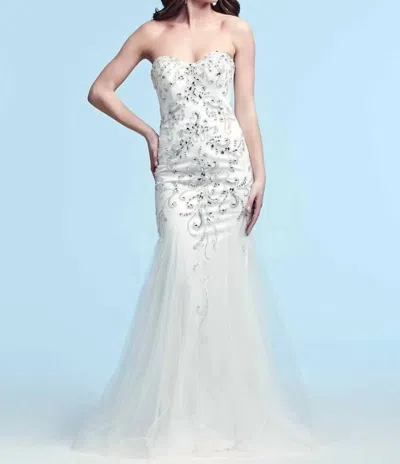 Mac Duggal Embellished Mermaid Gown In White/silver In Multi