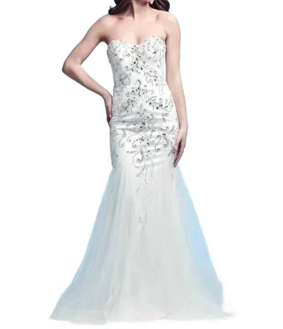 Mac Duggal Embellished Mermaid Gown In White/silver In Blue