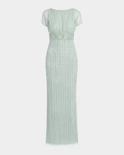 Mac Duggal Embellished Mesh Blouson Column Gown In Green