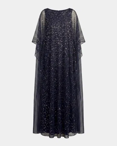 Mac Duggal Embellished Mesh Caftan Maxi Dress In Midnight G