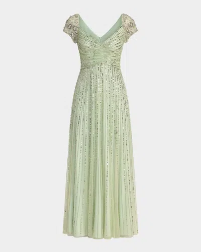 Mac Duggal Embellished Mesh Fit & Flare Gown In Green
