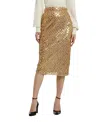 Mac Duggal Sequin Embellished Mesh Fitted Midi Pencil Skirt In Antique Gold