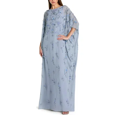 Mac Duggal Embellished Mesh High Neck Trapeze Dress In Blue