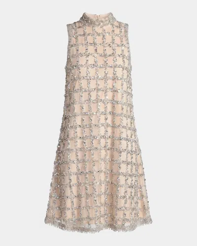 Mac Duggal Embellished Mesh Sleeveless Mini Dress In White