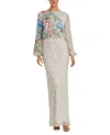 Mac Duggal Embellished Multi Color Floral High Neck Gown