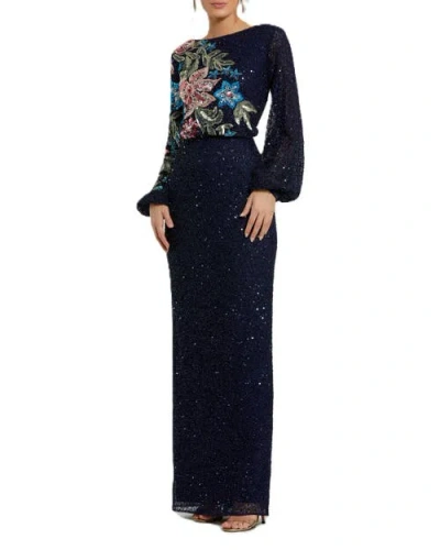 MAC DUGGAL MAC DUGGAL EMBELLISHED MULTI COLOR FLORAL HIGH NECK GOWN