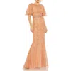 Mac Duggal Embellished Neck Butterfly Sleeve Trumpet Gown In Cinnamon