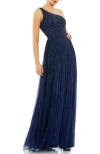 Mac Duggal Embellished One-shoulder A-line Gown In Midnight