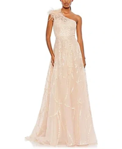 MAC DUGGAL EMBELLISHED ONE SHOULDER A LINE GOWN
