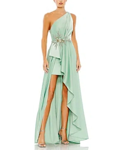 Mac Duggal Embellished One Shoulder Asymmetrical Gown In Sage