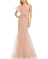 Mac Duggal Embellished One Shoulder Cap Sleeve Gown In Blush
