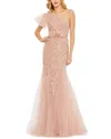Mac Duggal Embellished One Shoulder Cap Sleeve Gown In Gold
