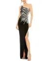 Mac Duggal One-shoulder Sleeveless Gown With Thigh Slit And Luxe Embellishments