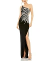 Mac Duggal One-shoulder Sleeveless Gown With Thigh Slit And Luxe Embellishments In Black