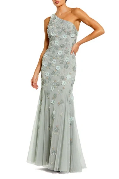 Mac Duggal Embellished One Shoulder Strappy Trumpet Gown In Gray