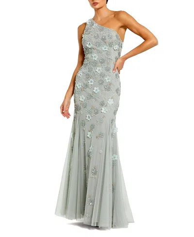Mac Duggal Embellished One Shoulder Strappy Trumpet Gown In Green